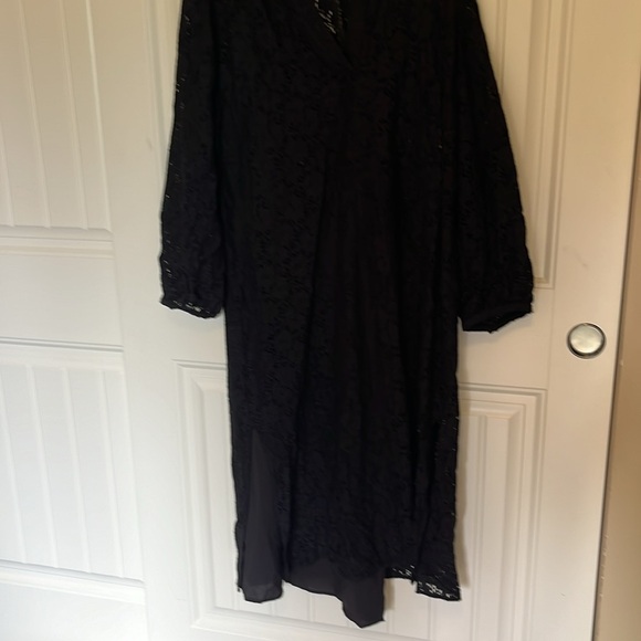 NWT Treasure Bond Lace Lined Peasant Midi Dress Black V-Neck Long Sleeve Small - Picture 6 of 15
